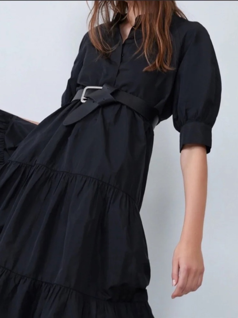 ZARA Puff Sleeve Voluminous Tiered Ruffle Midi Maxi Dress